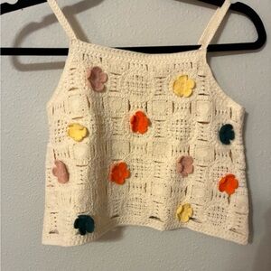 Zara Cream Crochet Floral Top